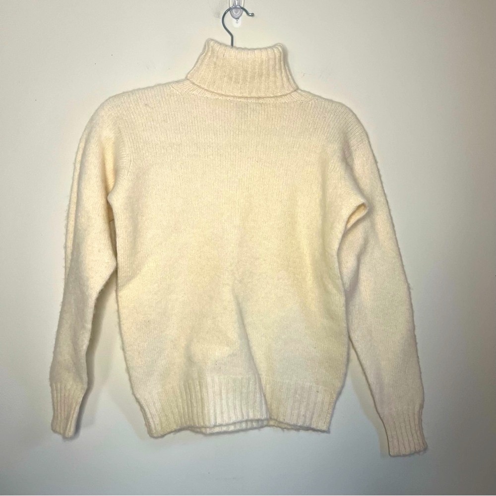 Vintage Play Fair 100% Shetland Wool Turtleneck Made in Britain Cream Size M